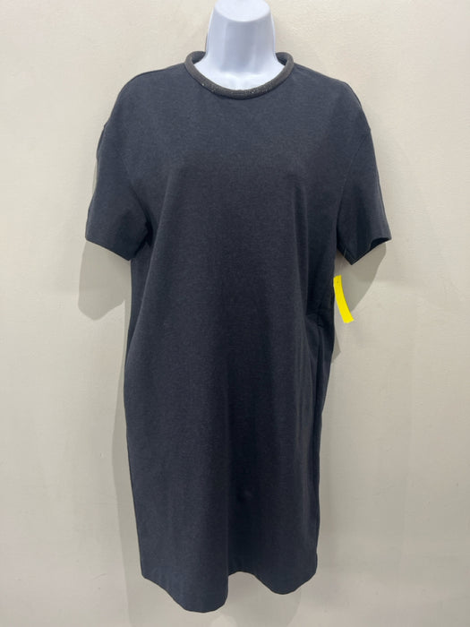 Brunello Cucinelli Size Small Dark Gray Cotton Blend Short Sleeve Monili Dress