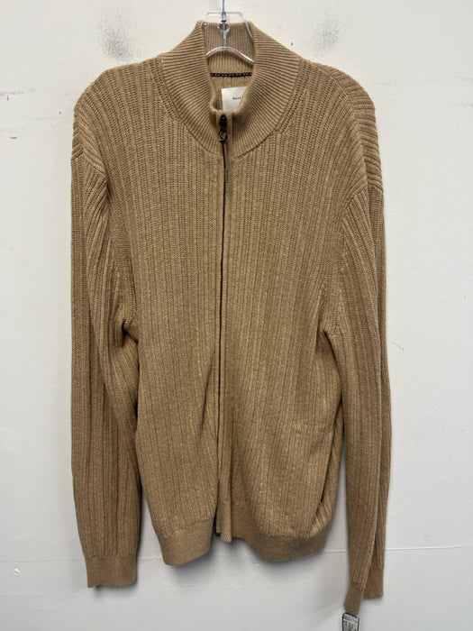 Billy Reid Size XL Tan Cotton Blend Ribbed Zip UP Men's Sweater