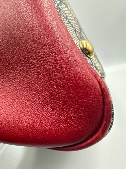 Gucci Red, Navy, Gray Coated Canvas Leather Gucci Supreme Top Handle Bag
