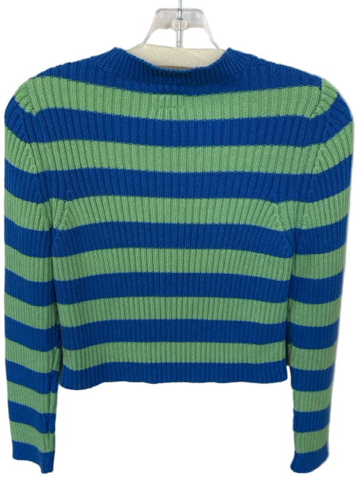 Mother Size L Green & Blue Cotton Blend Long Sleeve Striped Cropped Sweater