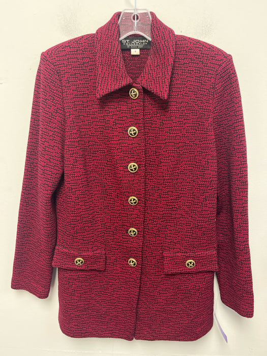 St. John Collection Size 4 Red & Black Wool & Rayon Long Sleeve Knit Jacket