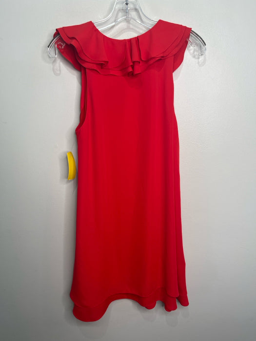 Amanda Up Richard Size Medium Red Polyester Sleeveless Ruffled Collar Dress