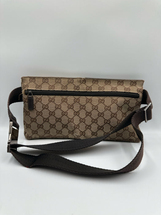 Gucci Brown & Beige Canvas Leather Detail Guccissima Zip Belt Bag Bag