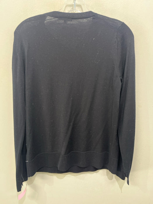 Lafayette 148 Size M Black Wool Knit Ribbed Hem V Neck Pullover Sweater