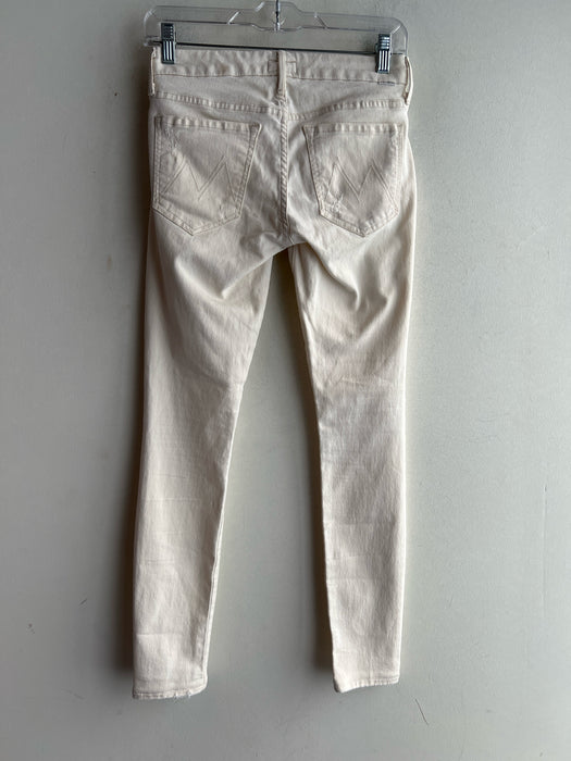 Mother Size 26 Cream Cotton Blend Mid Rise 5 Pocket Zip Fly Skinny Jeans