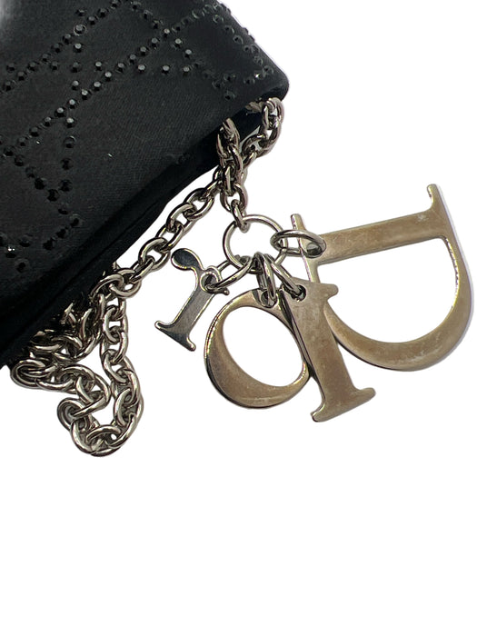Christian Dior Black Satin Rhinestone Silver Hardware Logo Clutch Bag