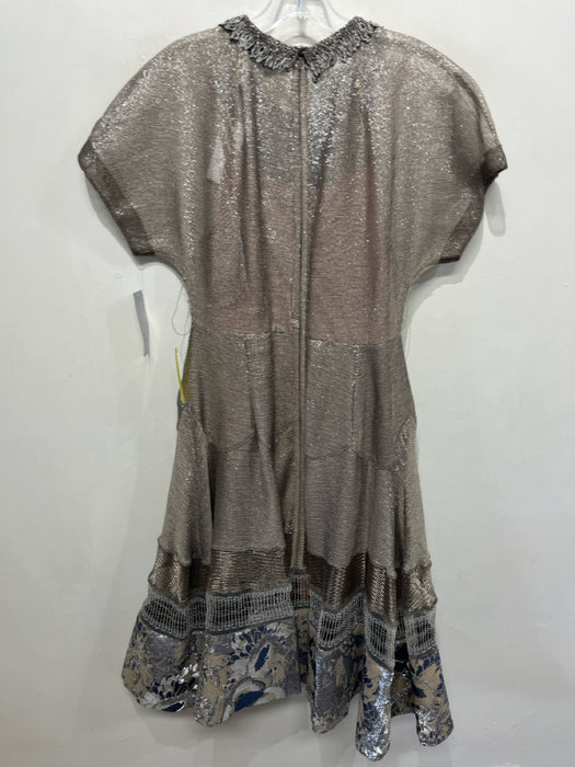 Byron Lars Size 6 Taupe, Navy & Green Polyester Blend Short Sleeve Dress