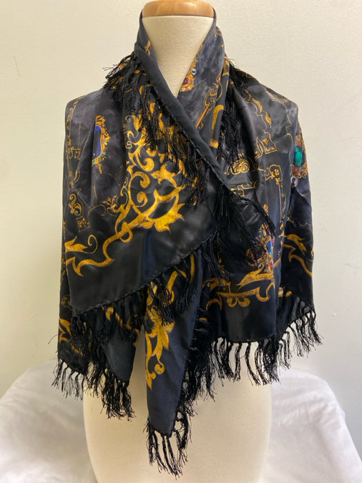 L'agence Navy & Multi Silk Printed Tassels scarf