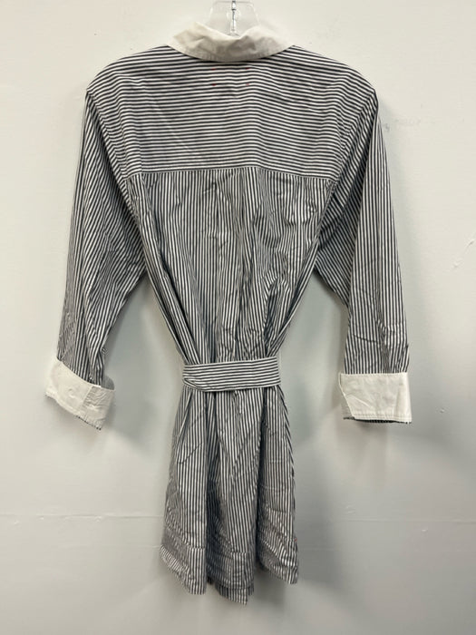 XiRENA Size S Gray & White Cotton Stripe Pockets Long Sleeve Dress