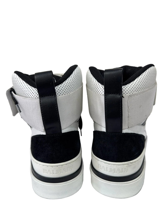 Balmain Shoe Size 46 White & Black Leather Two Tone High Top Sneaker Men's Shoes