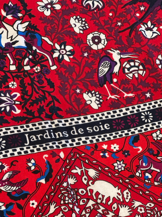 Hermes Red, White, Blue Cashmere & Silk Pasley Floral Print scarf