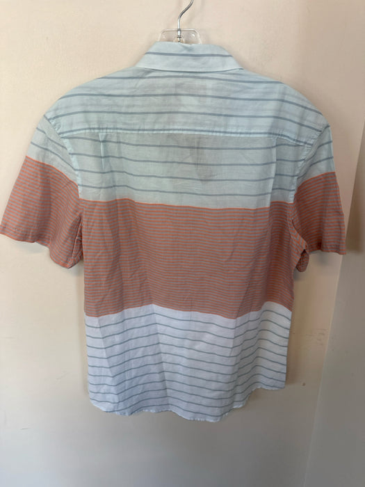 Penguin NWT Size M Blue & Orange Cotton Striped Button Down Men's Shirt