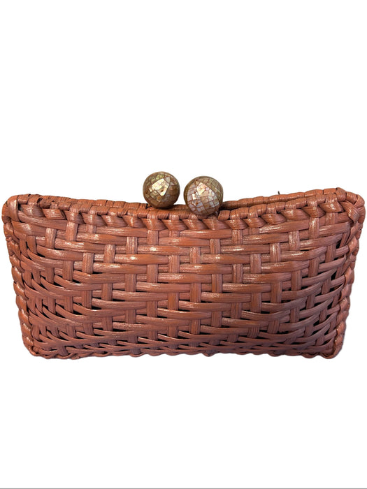 Serpui Marie Dark Peach Wicker Clutch Woven Mosaic closure hardshell Bag