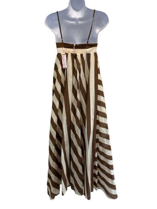 Zimmermann Size 0P Cream White & Brown Cotton Striped Spaghetti Strap Dress