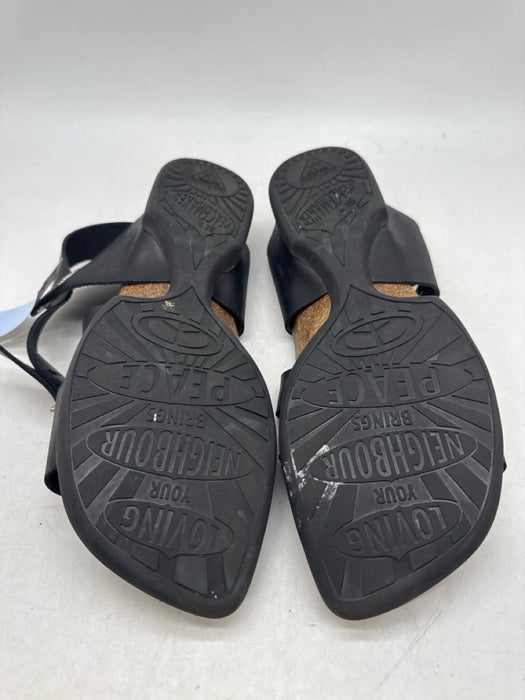 John Fluevog Shoe Size 8 Black Leather Solid Sandal Men's Shoes
