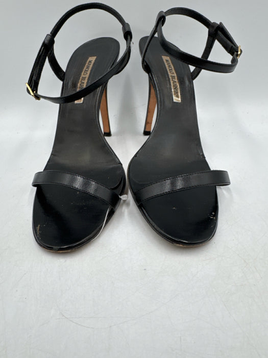 Manolo Blahnik Shoe Size 39 Black Leather Ankle Strap Open Toe Sandals