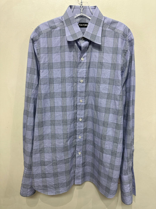 Tom Ford Size 15.75 Blue Cotton Plaid French Cuff Button up Long Sleeve Shirt