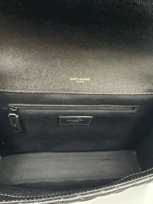 Yves Saint Laurent Black Leather Black Hardware Chevron Flap Chain Bag