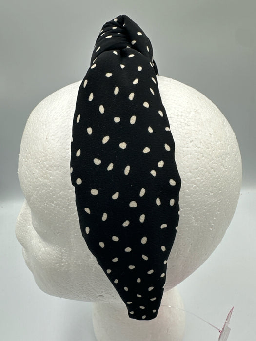 Lele Sadoughi Black & Cream White Silk Polka Dots Knot Headband