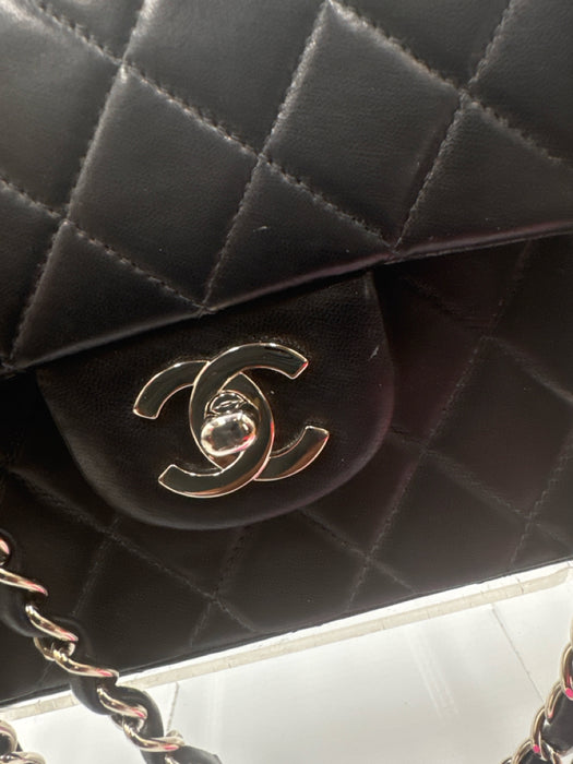 Chanel Black Leather Quilted Silver Hardware Double Flap Vintage Bag