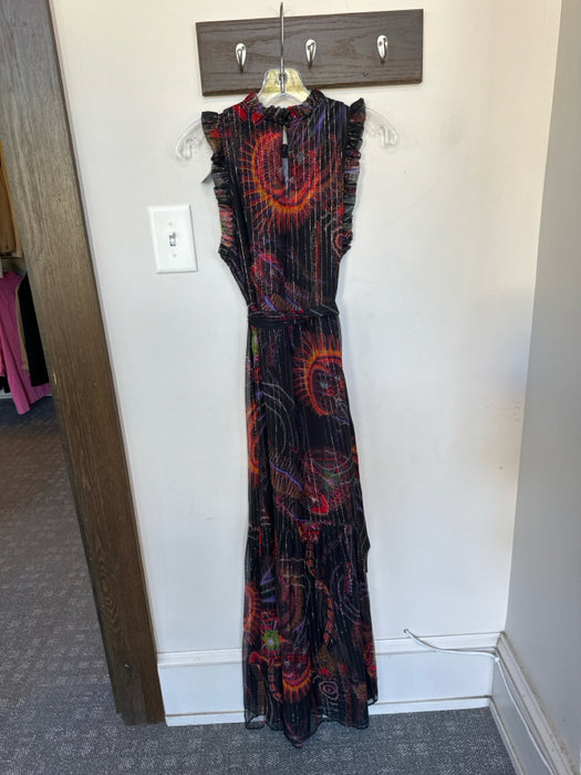 Marie Oliver Size S Black & Multi Polyester Sleeveless Kaleidoscope Belted Dress