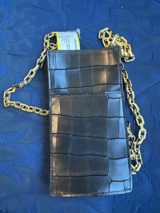 J. Lowery Black & Gold Leather Croc Embossed Chain Strap Cellphone Bag Bag
