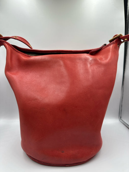 Coach Burnt Orange Leather Zip Top Shoulder Strap Tote Bucket Bag