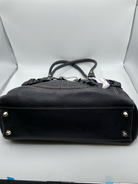 Coach Black & White Pebble Leather Top Handle Braided silver hardware Feet Bag