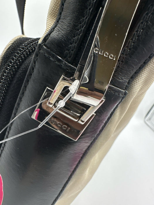 Gucci AS IS Beige & Black Nylon & Leather Zip Pockets Crossbody Men's Bag