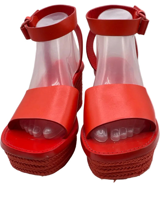 Celine Shoe Size 41 Red Leather Espadrille Ankle Buckle Platform Sandals