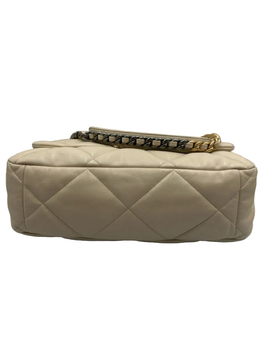 Chanel Beige Leather turn lock Quilted Flap Two Tone Chain Bag