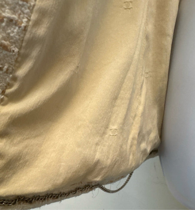 Chanel Size 40 / M white & tan Cotton & Wool Blend Tweed Silver Buttons Jacket