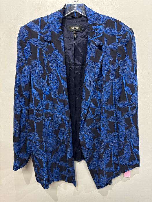 Escada Size L / 42 Black & Blue Viscose Blend Abstract Floral Lapel Jacket
