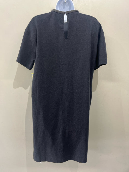 Brunello Cucinelli Size Small Dark Gray Cotton Blend Short Sleeve Monili Dress