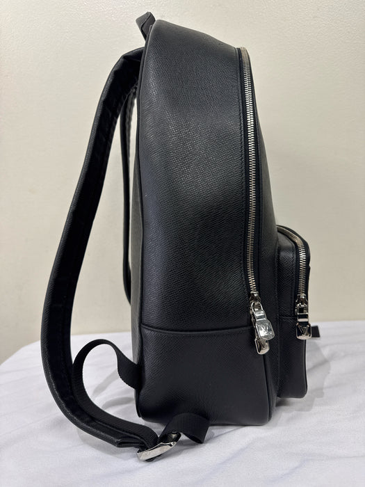 Louis Vuitton Black Coated Canvas Logo Backpack Bag
