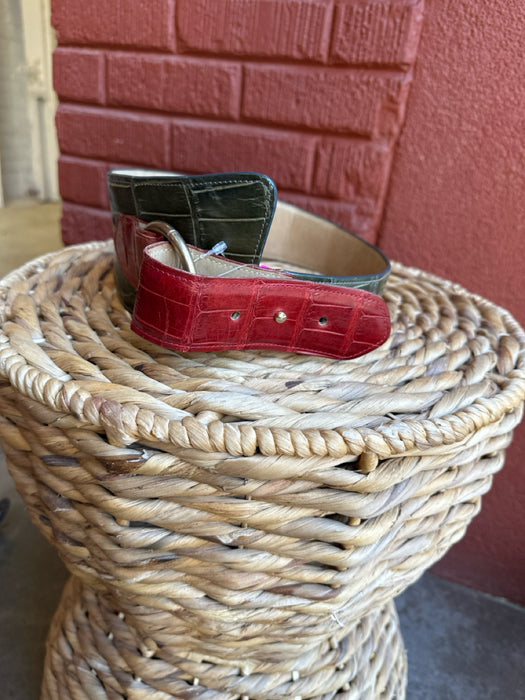Green & Red Leather Croc Wide Gold Hardware Belts