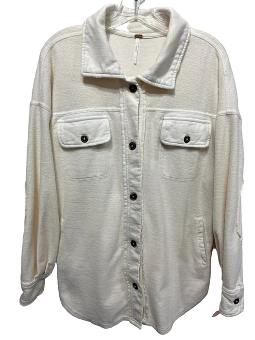 Free People Size XS Ivory Cotton Button Up Front Pockets Long Sleeve Jacket
