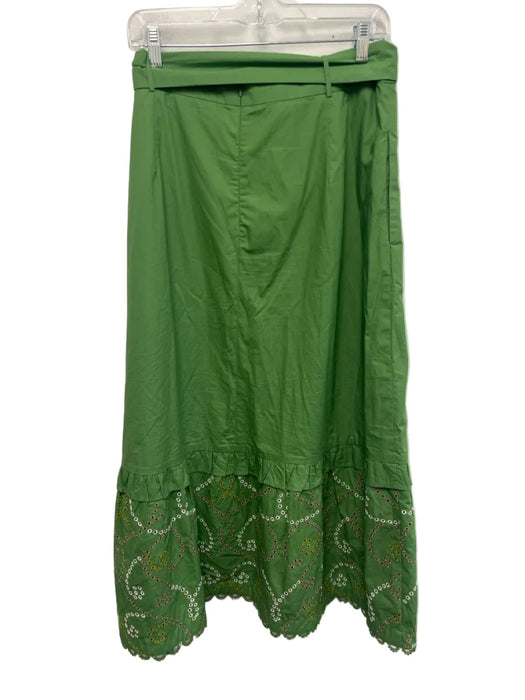 Emily Lovelock Size L Green Organic Cotton Back Zip Eyelet Belt Midi Skirt
