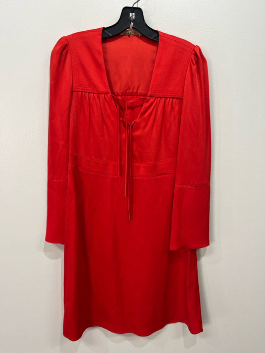 Maje Size 2 Red Acetate & Viscose Tie Detail Side Zip Pleated Dress