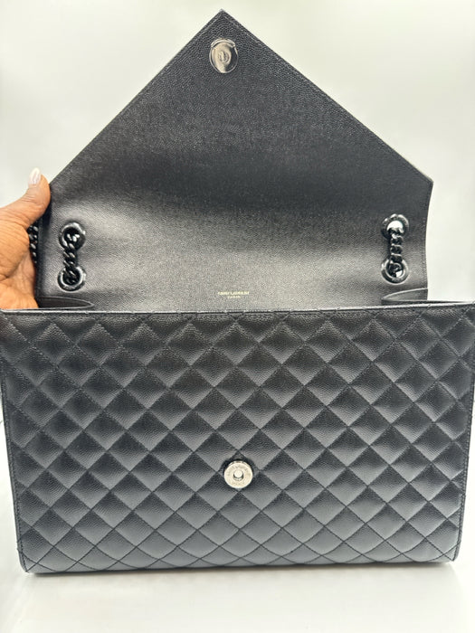Yves Saint Laurent Black Leather Black Hardware Chevron Flap Chain Bag