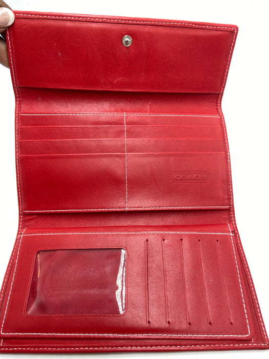 Coach Red Canvas Trifold Logo Snap Closure Wallets