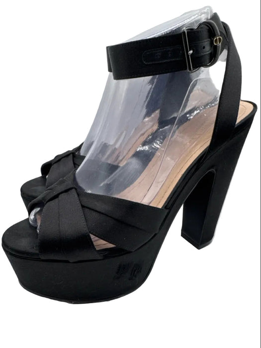 Christian Dior Shoe Size 38 Black Satin Upper Ankle Strap Criss Cross Sandals