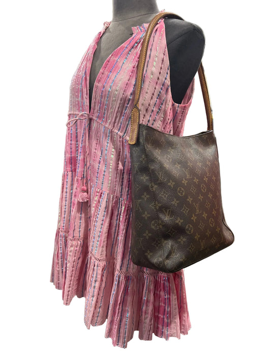 Louis Vuitton Brown Leather Logo Print Top Handle Inside Pocket Bag