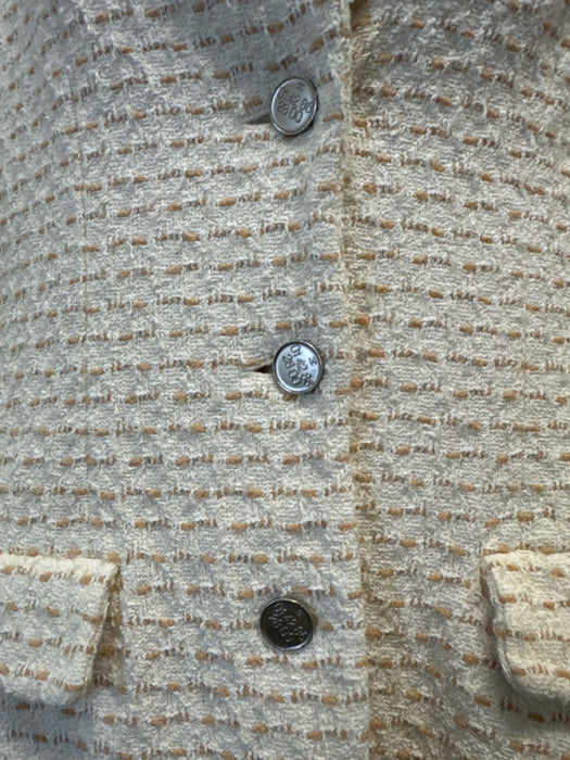 Chanel Size 40 / M white & tan Cotton & Wool Blend Tweed Silver Buttons Jacket