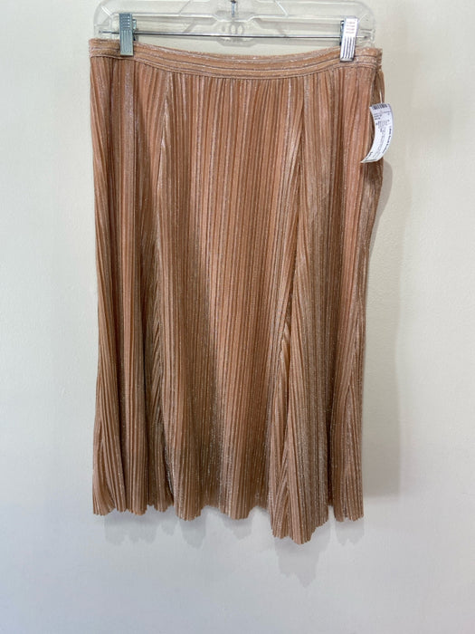 Maeve Size S Rose Gold Polyester Blend Pleated Midi Metallic Thread Skirt
