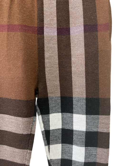 Burberry Size 14Y Brown Wool Plaid Elastic Waist Knit Tapered Pants Brown / 14Y