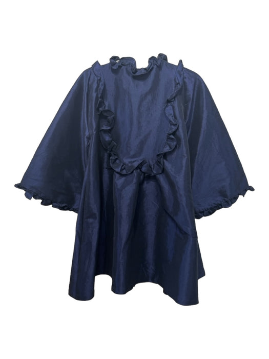 Kika Vargas Size XXS Navy Silk Blend 3/4 Sleeve Button Front Ruffles Shift Dress Navy / XXS