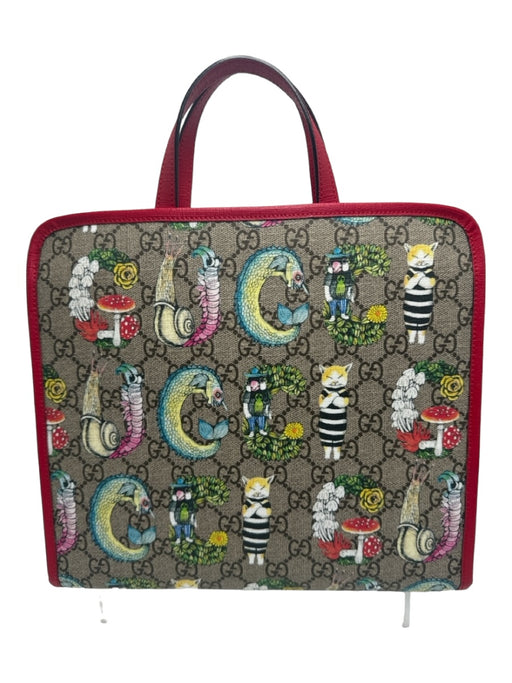 Gucci Beige Red & Multi Coated Canvas Double Top Handle Creature Print Bag Beige Red & Multi / M