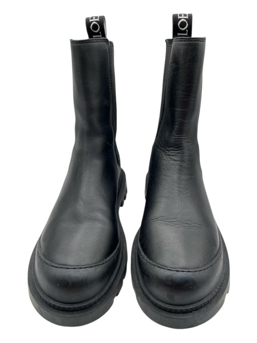 Loewe Shoe Size 36 Black Leather Pull Tabs Platform Lug Sole Chelsea Booties Black / 36