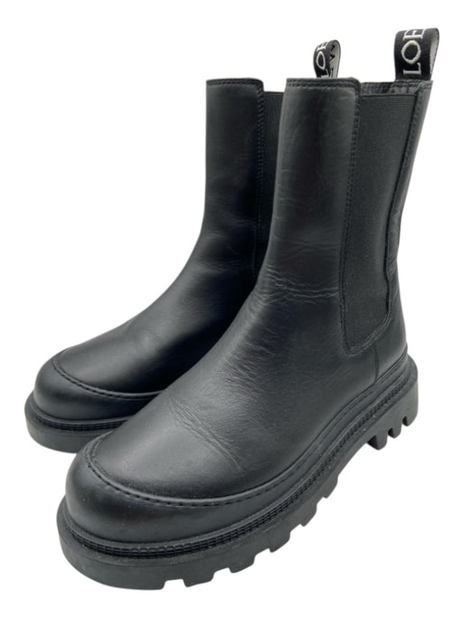 Loewe Shoe Size 36 Black Leather Pull Tabs Platform Lug Sole Chelsea Booties Black / 36
